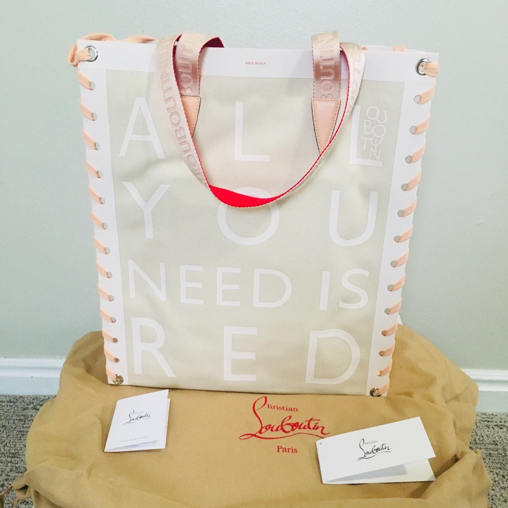 New Authentic Christian Louboutin Small Cabalace Canvas Tote